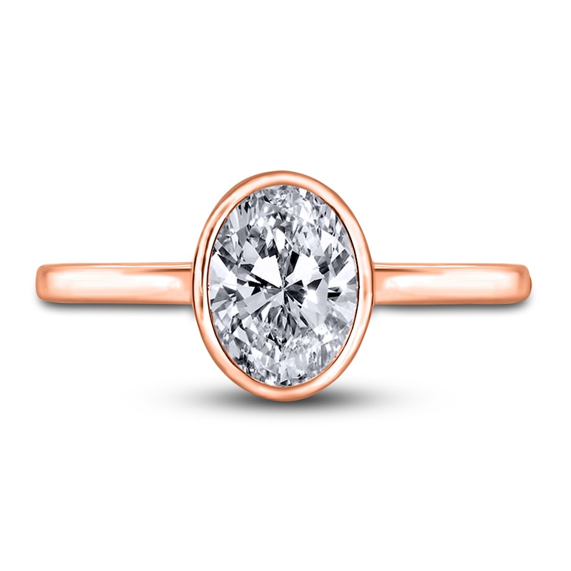 Main Image 3 of Diamond Solitaire Engagement Ring 1 ct tw Bezel-Set Oval 14K Rose Gold (I2/I)