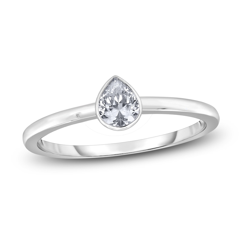 Main Image 1 of Diamond Solitaire Engagement Ring 1/2 ct tw Bezel-Set Pear-cut 14K White Gold (I2/I)