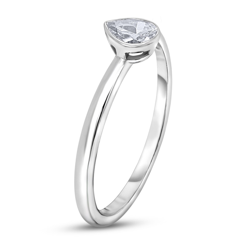 Main Image 2 of Diamond Solitaire Engagement Ring 1/2 ct tw Bezel-Set Pear-cut 14K White Gold (I2/I)