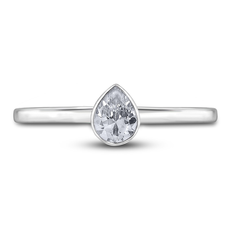 Main Image 3 of Diamond Solitaire Engagement Ring 1/2 ct tw Bezel-Set Pear-cut 14K White Gold (I2/I)