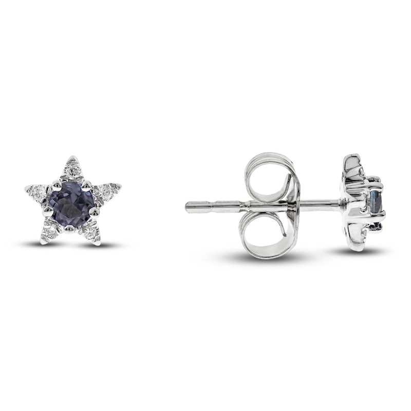 Main Image 1 of Lab-Created Alexandrite Star Stud Earrings 1/20 ct tw Diamonds 14K White Gold