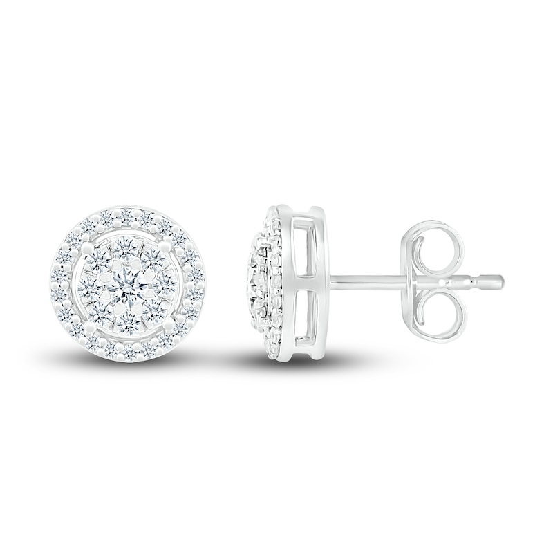 Diamond Halo Stud Earrings 1/4 ct tw Round 10K White Gold