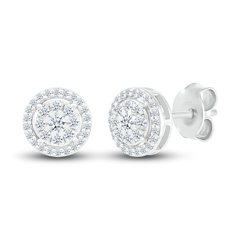 Diamond Halo Stud Earrings 1/4 ct tw Round 10K White Gold