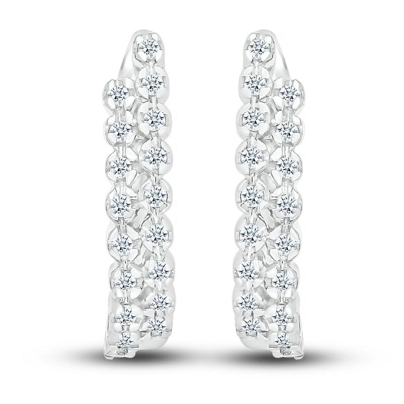 Main Image 1 of Diamond Hoop Earrings 1/8 ct tw Round 10K White Gold