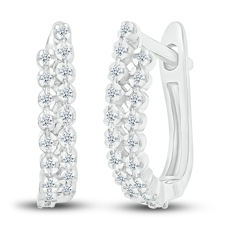 Main Image 2 of Diamond Hoop Earrings 1/8 ct tw Round 10K White Gold