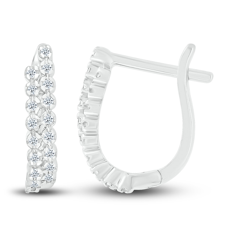 Main Image 3 of Diamond Hoop Earrings 1/8 ct tw Round 10K White Gold