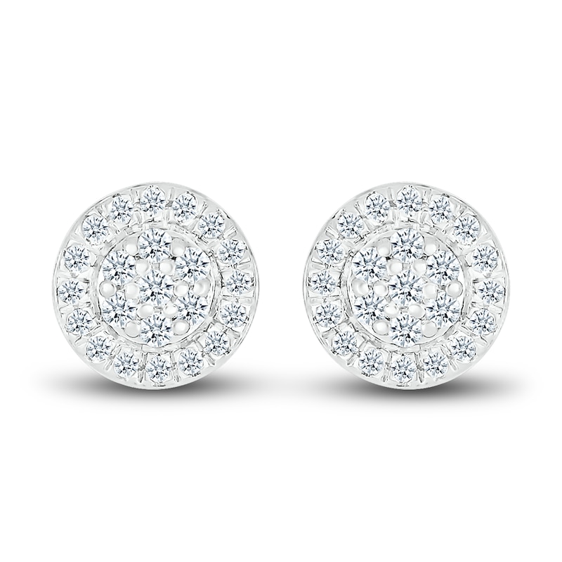 Main Image 1 of Diamond Halo Stud Earrings 1/6 ct tw Round 10K White Gold