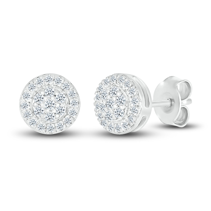 Main Image 2 of Diamond Halo Stud Earrings 1/6 ct tw Round 10K White Gold
