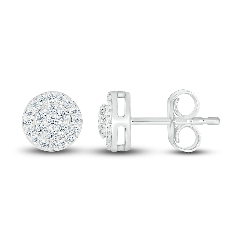 Main Image 3 of Diamond Halo Stud Earrings 1/6 ct tw Round 10K White Gold