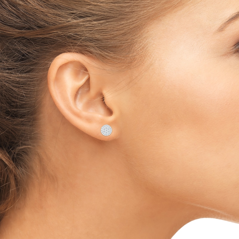 Main Image 4 of Diamond Halo Stud Earrings 1/6 ct tw Round 10K White Gold