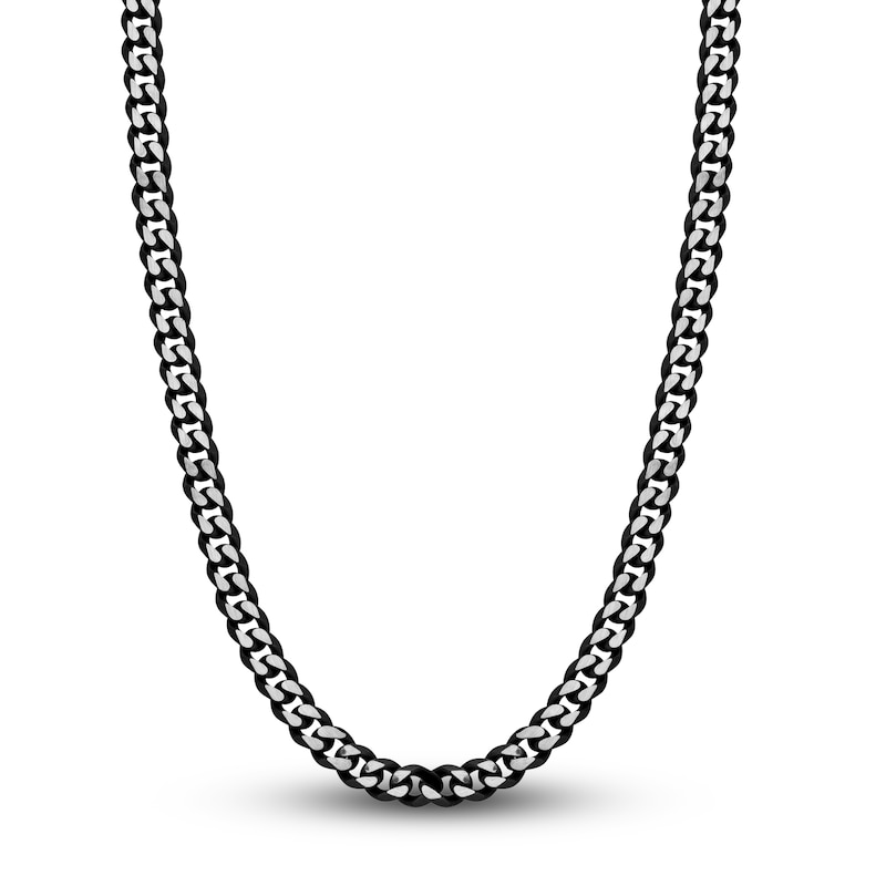Main Image 1 of Men's Solid Curb Chain Necklace Black Ion-Plated Stainless Steel 8mm 22"