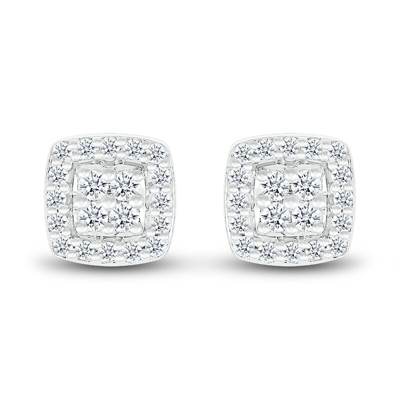 Diamond Halo Stud Earrings 1/5 ct tw Round 10K White Gold