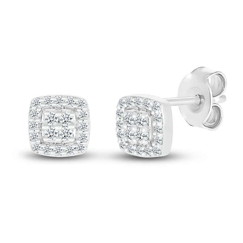 Diamond Halo Stud Earrings 1/5 ct tw Round 10K White Gold