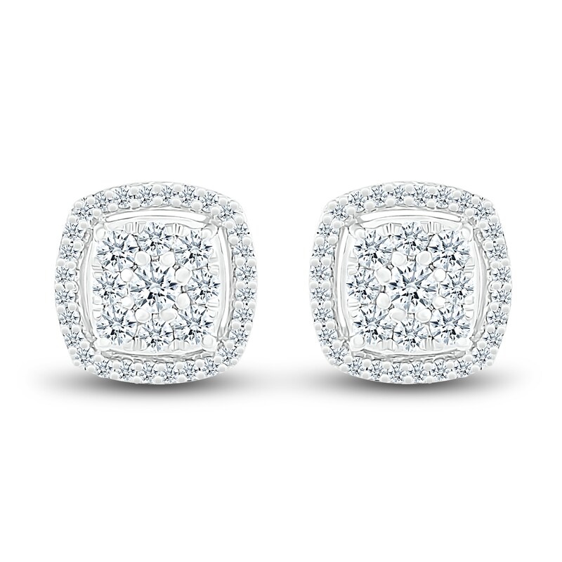 Diamond Halo Stud Earrings 1/4 ct tw Round 10K White Gold