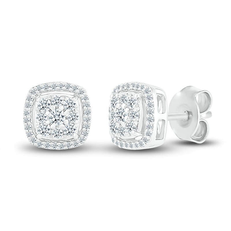 Diamond Halo Stud Earrings 1/4 ct tw Round 10K White Gold