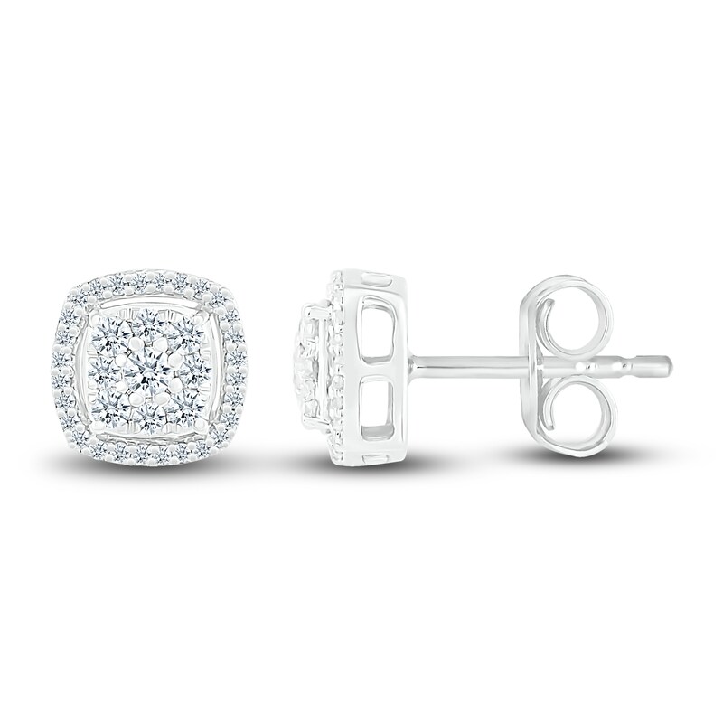 Diamond Halo Stud Earrings 1/4 ct tw Round 10K White Gold