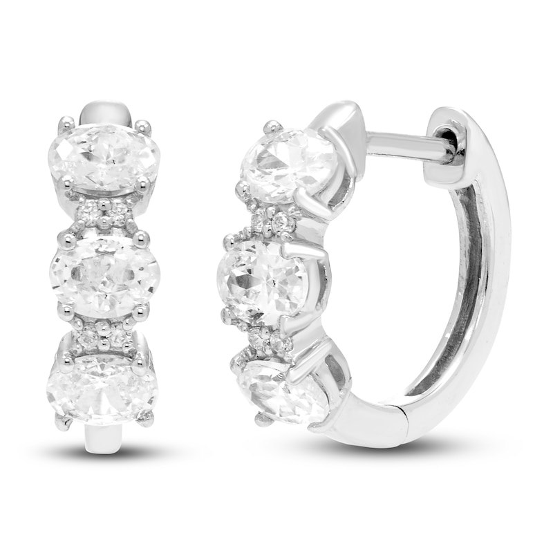 Main Image 1 of Diamond 3-Stone Hoop Earrings 1 ct tw Oval/Round 14K White Gold
