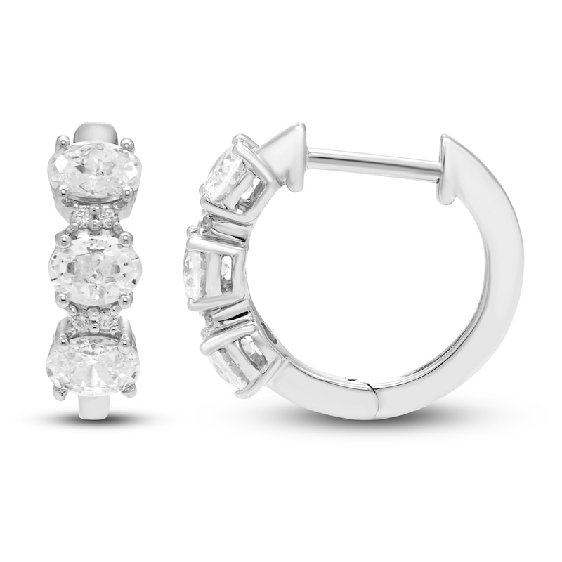 Main Image 2 of Diamond 3-Stone Hoop Earrings 1 ct tw Oval/Round 14K White Gold