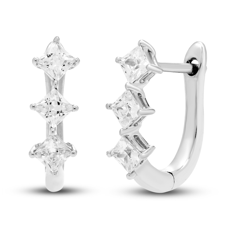 Diamond 3-Stone Hoop Earrings 1/2 ct tw Princess 10K White Gold