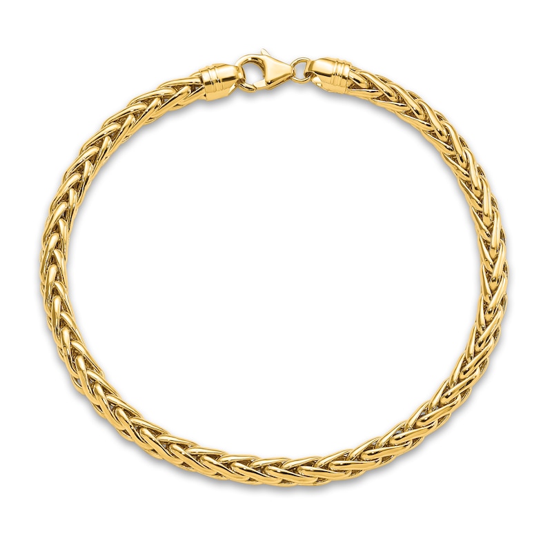 Main Image 1 of Men's Hollow Wheat Chain Bracelet 14K Yellow Gold 5.0mm 8.5"