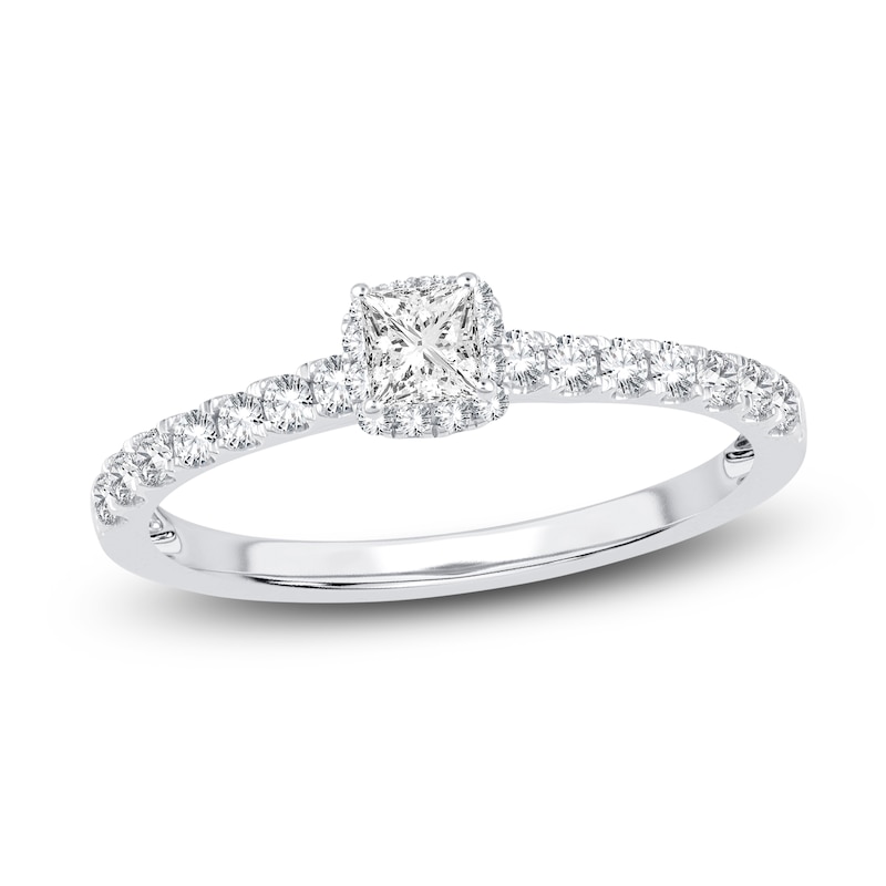 Main Image 1 of Diamond Engagement Ring 1/2 ct tw Princess/Round 14K White Gold