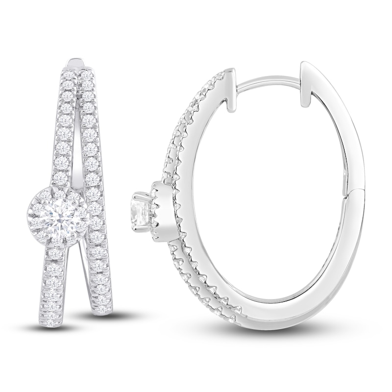 Main Image 1 of Diamond Hoop Earrings 1 ct tw Round 14K White Gold