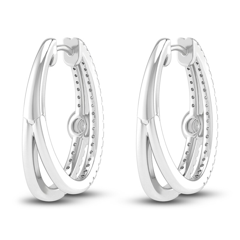 Main Image 3 of Diamond Hoop Earrings 1 ct tw Round 14K White Gold