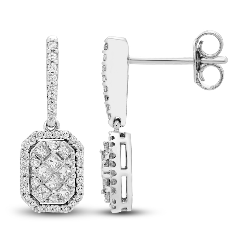 Diamond Drop Earrings 1/2 ct tw Round/Princess 10K White Gold