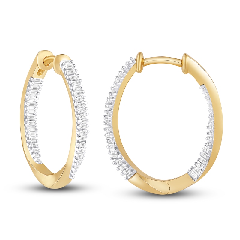 Diamond Hoop Earrings 1/2 ct tw Baguette 10K Yellow Gold with 360