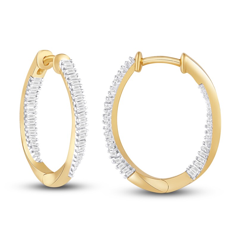 Diamond Hoop Earrings 1/2 ct tw Baguette 10K Yellow Gold