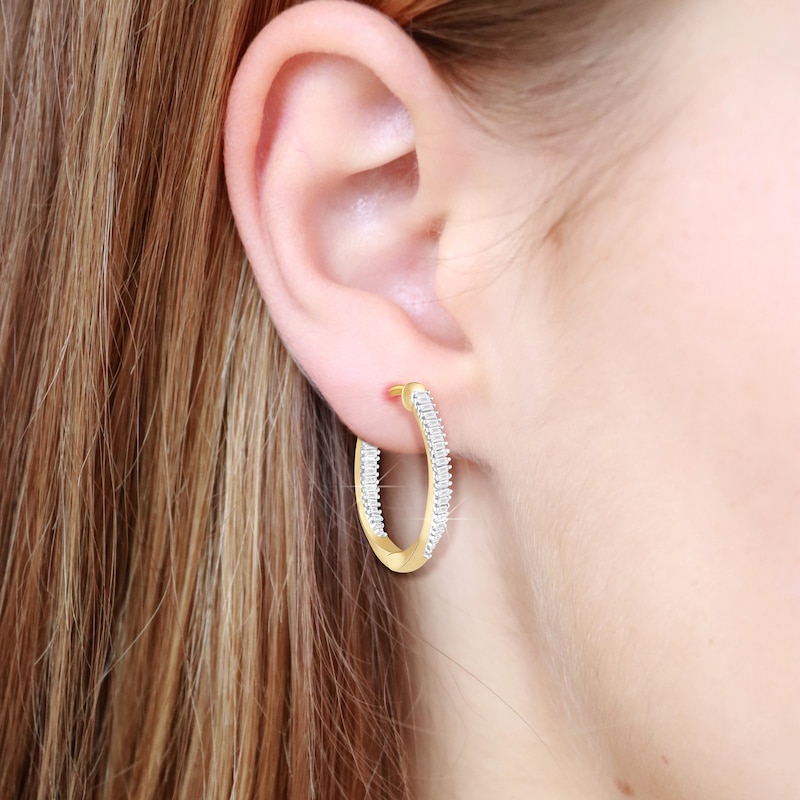 Diamond Hoop Earrings 1/2 ct tw Baguette 10K Yellow Gold
