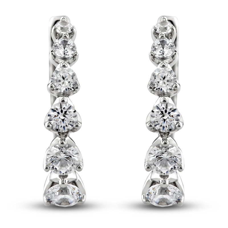 Main Image 1 of Diamond Hoop Earrings 1 ct tw Round 14K White Gold