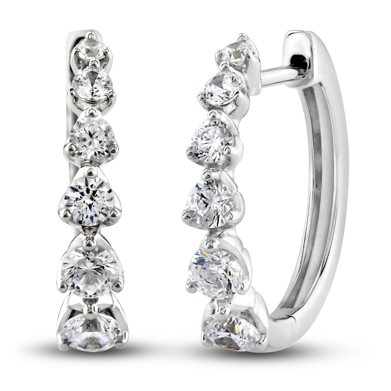 Main Image 2 of Diamond Hoop Earrings 1 ct tw Round 14K White Gold