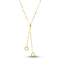 Double Circle Lariat Necklace 14K Yellow Gold 16"