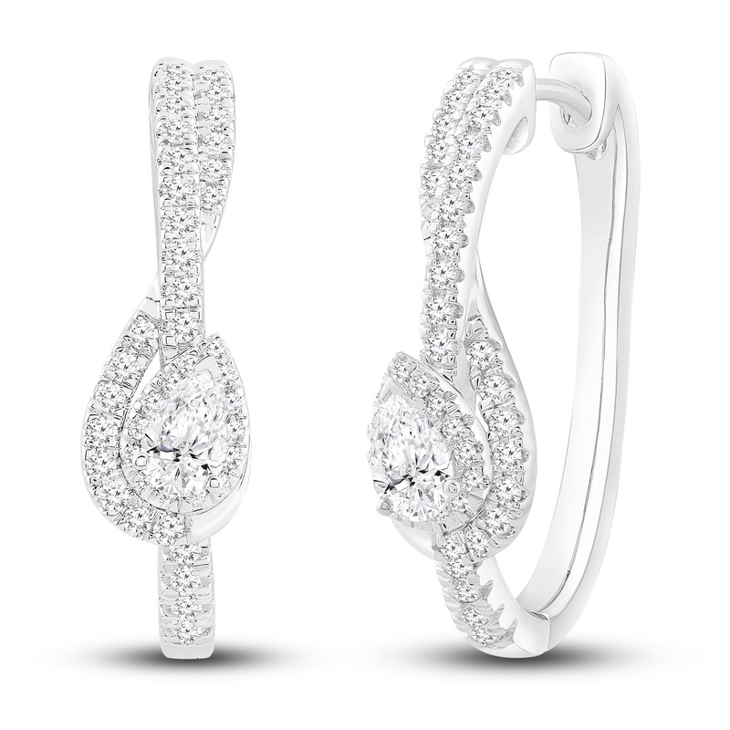 Main Image 1 of Diamond Treble Clef Hoop Earrings 1 ct tw Pear 14K White Gold