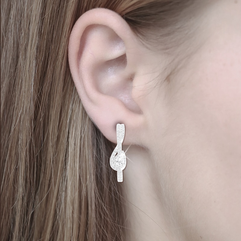 Main Image 2 of Diamond Treble Clef Hoop Earrings 1 ct tw Pear 14K White Gold