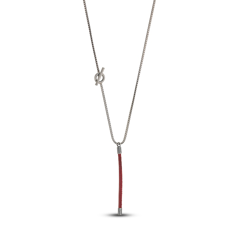 Marco Dal Maso Men's Long Red Leather Pendant Necklace Sterling Silver 26"