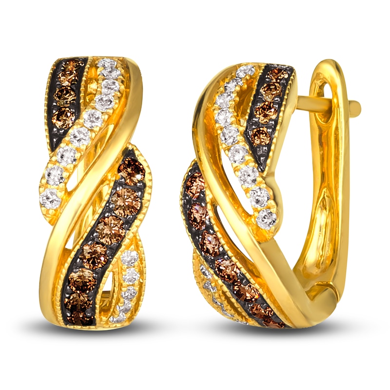 Main Image 1 of Le Vian Diamond Twisted Hoop Earrings 1/2 ct tw Round 14K Honey Gold