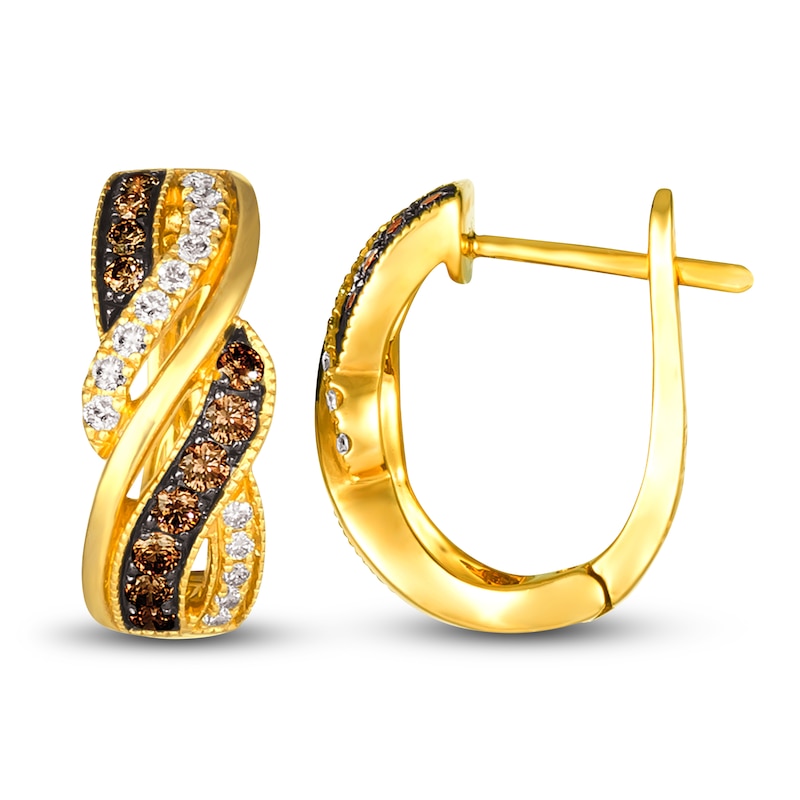 Le Vian Diamond Twisted Hoop Earrings 1/2 ct tw Round 14K Honey Gold