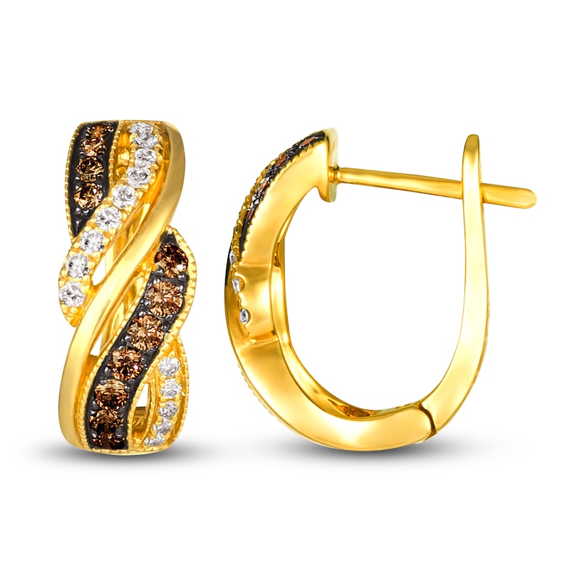 Main Image 2 of Le Vian Diamond Twisted Hoop Earrings 1/2 ct tw Round 14K Honey Gold