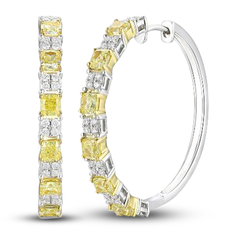 Main Image 1 of Le Vian Sunny Yellow/White Diamond Earrings 2-1/2 ct tw Cushion/Round 14K White Gold
