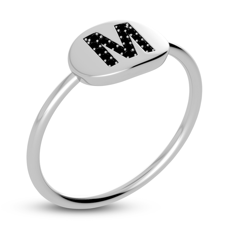 Main Image 2 of Juliette Maison Black Diamond Initial Oval Signet Ring 1/6 ct tw Round 10K White Gold