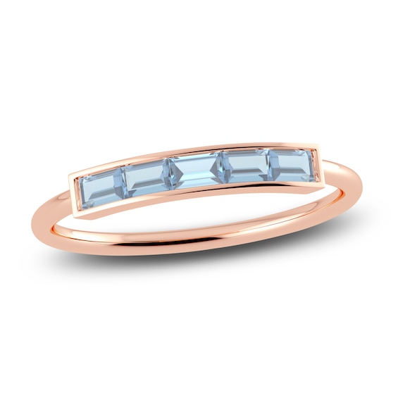 Juliette Maison Natural Aquamarine Baguette Bar Ring 10K Rose Gold