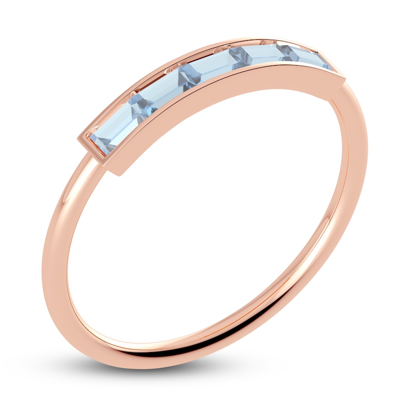Main Image 2 of Juliette Maison Natural Aquamarine Baguette Bar Ring 10K Rose Gold