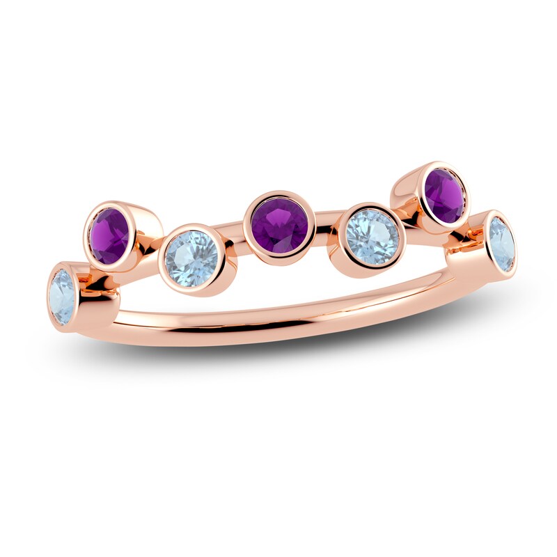 Main Image 1 of Juliette Maison Natural Amethyst & Natural Aquamarine Ring 10K Rose Gold