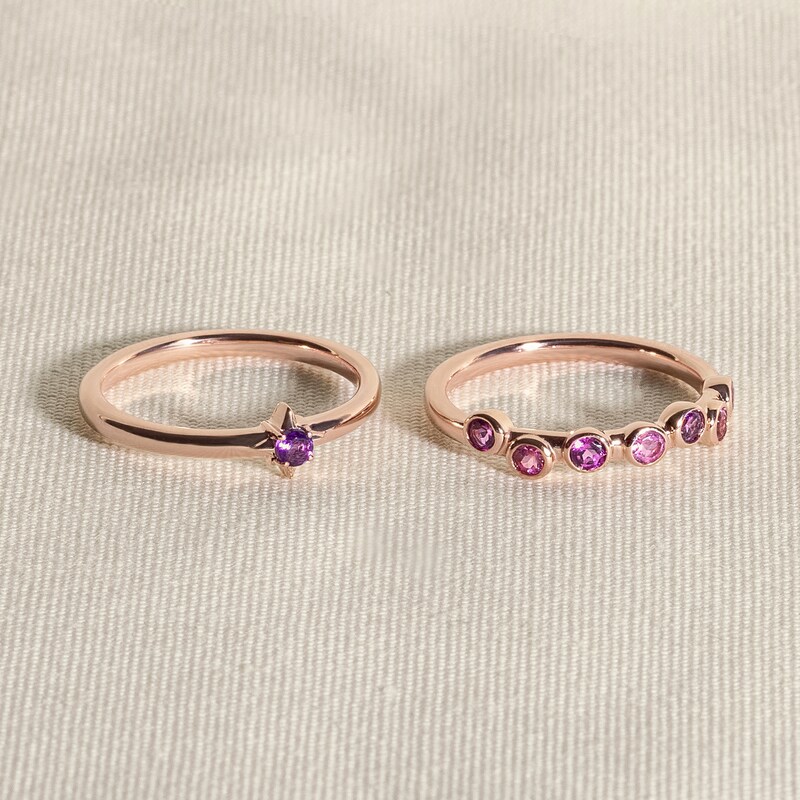 Main Image 4 of Juliette Maison Natural Amethyst & Natural Aquamarine Ring 10K Rose Gold