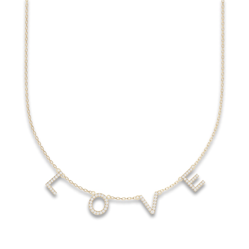 Juliette Maison Diamond Station Name Necklace 1/2 ct tw Round 10K Yellow Gold