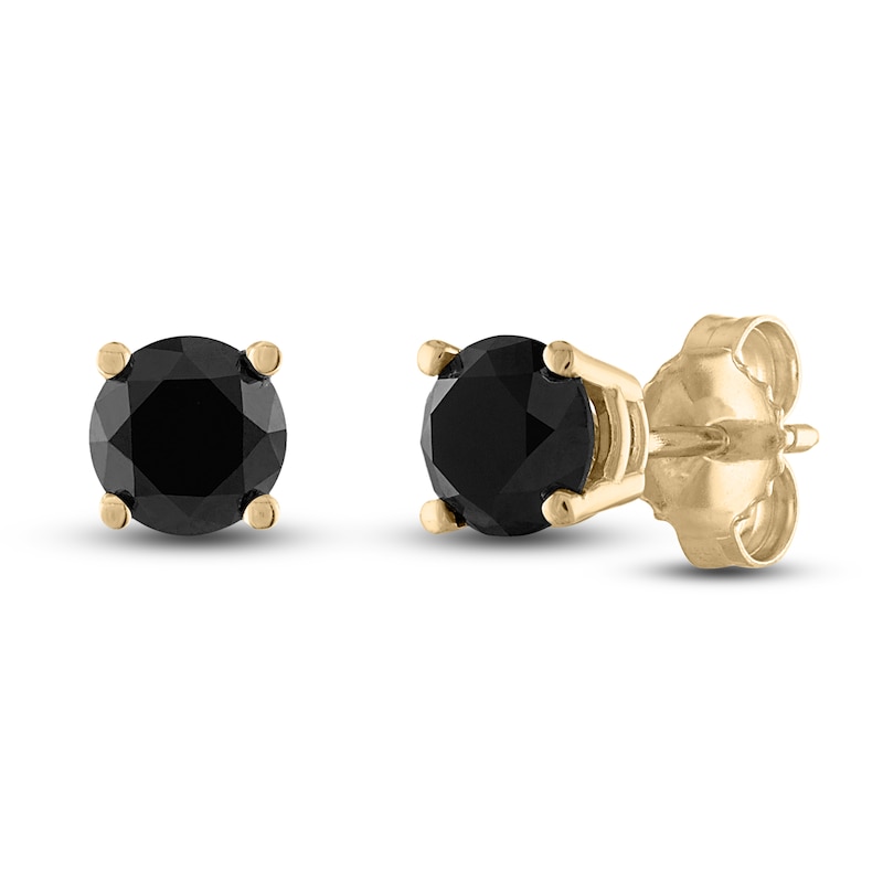 Main Image 1 of Black Diamond Solitaire Earrings 1/4 ct tw Round 10K Yellow Gold