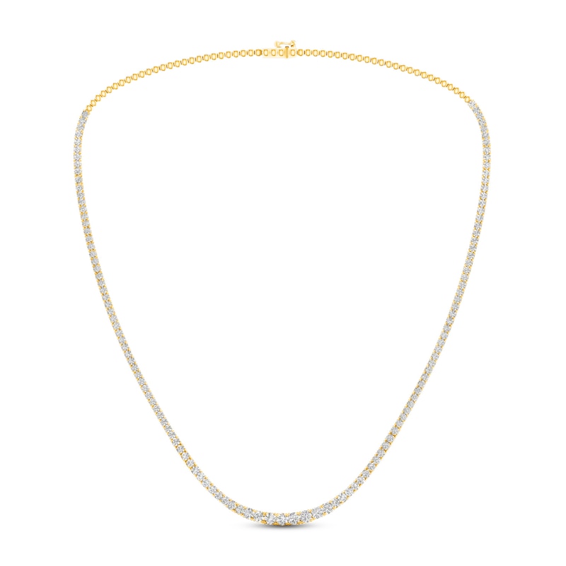 Main Image 1 of Lab-Created Diamond Tennis Necklace 7 ct tw Round 14K Yellow Gold 18"