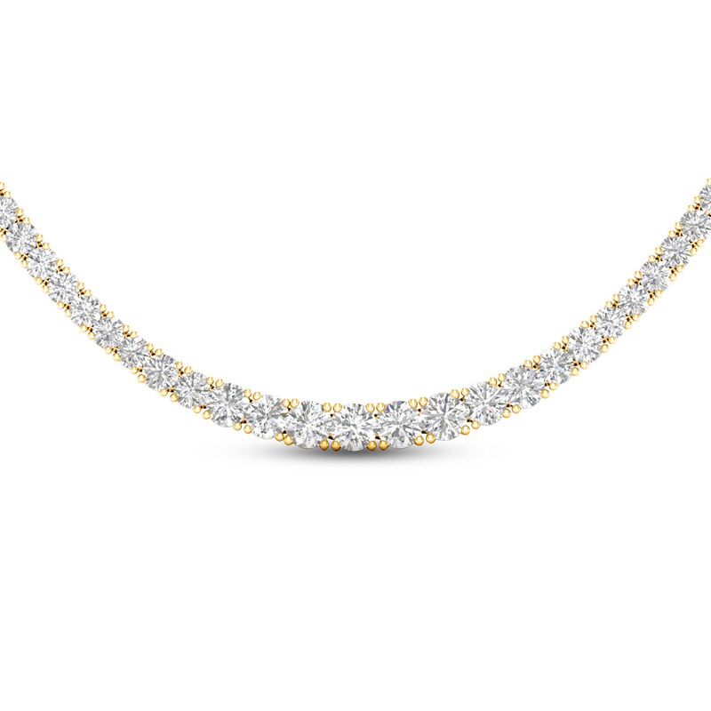 Main Image 2 of Lab-Created Diamond Tennis Necklace 7 ct tw Round 14K Yellow Gold 18"